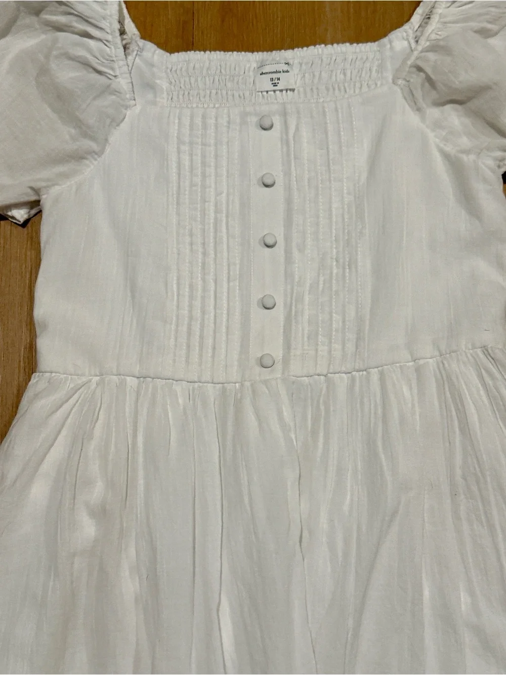abercrombie kids Girls White Pintuck Puff Sleeve Mini Dress Size 13/14 XL